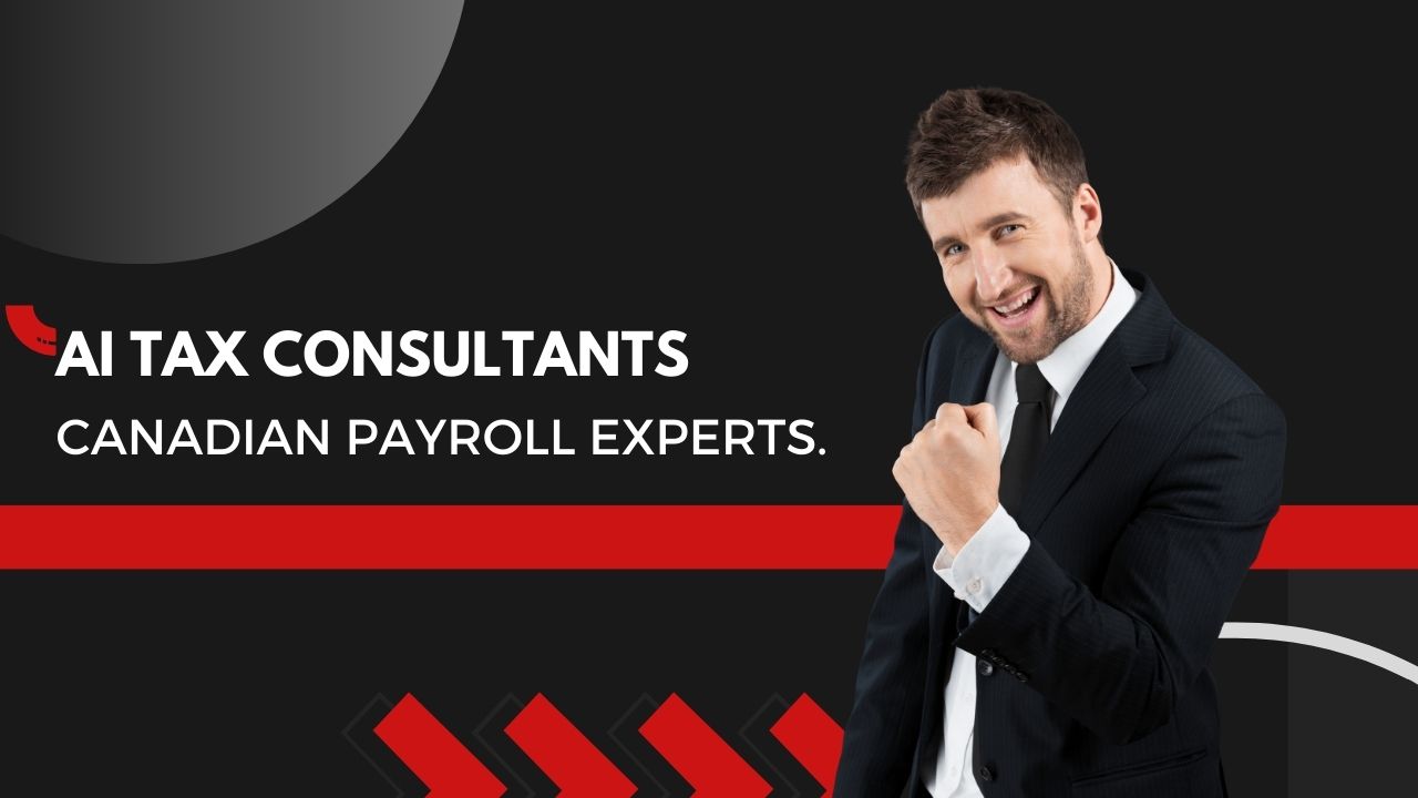 Business owner smiling confidently, and telling about worry-free: AI Tax Consultants - Canadian payroll experts.